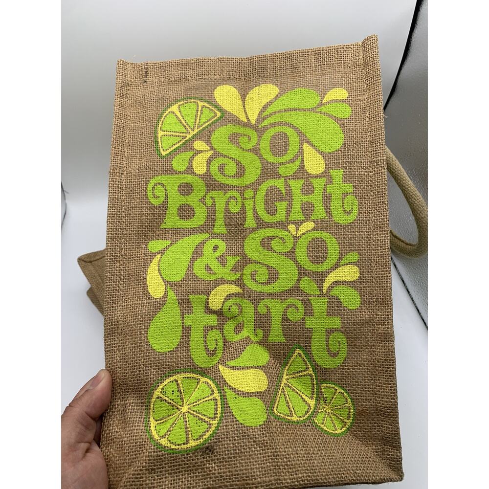 Trader Joe's Large Tote Bag Lemon and Lime Jute Burlap Reusable Shopping Bag - Picture 4 of 14